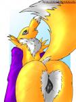 animal_genitalia animal_pussy anthro anus black_anus black_pussy black_sclera blue_eyes butt canine_genitalia canine_pussy female fur genitals nude pussy simple_background solo couldnotparseline bandai_namco digimon canid digimon_(species) mammal renamon 3:4 absurd_res hi_res