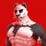 anthro black_body black_fur black_nose chest_tuft fangs fur male multicolored_body multicolored_fur muscular muscular_anthro muscular_male nude pecs red_background scar simple_background solo teeth tuft two_tone_body two_tone_fur whiskers white_body white_fur shtarfish beastars gouhin_(beastars) bear giant_panda mammal 1:1 2018