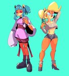 anthro bottomwear casual_clothing clothed clothing crop_top duo ear_piercing ear_ring female fur lips piercing ring_piercing shirt shorts skimpy topwear jdwalkrat activision crash_bandicoot_(series) coco_bandicoot megumi_bandicoot bandicoot mammal marsupial absurd_res hi_res