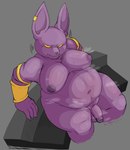 2023 anthro areola armband belly big_belly big_ears biped bodily_fluids bracelet champa claws deity domestic_cat dragon_ball dragon_ball_super ear_piercing ear_ring felid feline felis finger_claws genitals grey_background hairless hairless_cat half-erect hi_res high-angle_view jewelry locitony male mammal moobs mostly_nude musk musk_clouds navel nipples overweight overweight_anthro overweight_male penis piercing prick_ears purple_areola purple_body purple_nipples purple_nose purple_skin ring_piercing simple_background sitting solo sphynx_(cat) steam sweat sweaty_face sweaty_legs sweaty_moobs yellow_eyes