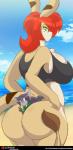 anthro beach big_breasts breasts butt clothing duo female huge_breasts panties seaside text underwear mastergodai shaze canid canine canis domestic_dog mammal hi_res url