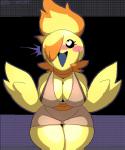 anthro big_breasts blush breasts cleavage clothed clothing feathers female heart_eyes heart_symbol non-mammal_breasts open_mouth solo ura-spectre fellock alien avian bird chicken chikin galliform gallus_(genus) phasianid aliasing alpha_channel digital_media_(artwork)