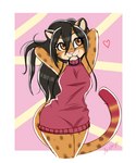 anthro brown_eyes clothing colored_fur dress female fur hair markings pink_clothing pink_dress pose smile solo spots spotted_body spotted_fur aralyre cass_(nekomimiranger) felid feline leopardus mammal ocelot hi_res