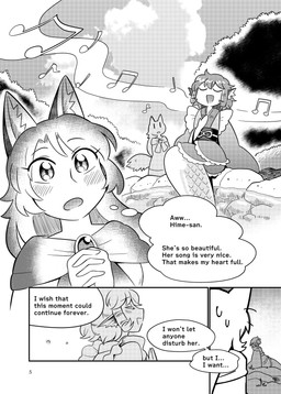 asian_clothing blush clothed clothing duo east_asian_clothing female female/female fin hair head_fin japanese_clothing long_hair looking_at_viewer open_mouth speech_bubble split_form text bon_feather touhou kagerou_imaizumi wakasagihime animal_humanoid aquatic canid canid_humanoid canine canine_humanoid humanoid mammal mammal_humanoid merfolk wolf_humanoid absurd_res comic english_text hi_res monochrome