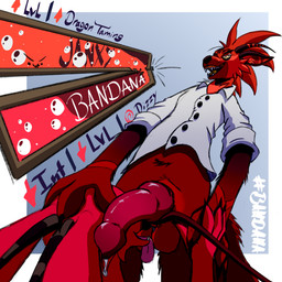 anatomically_correct anatomically_correct_genitalia animal_genitalia animal_penis anthro attribute_theft ball_lick ball_sniffing balls bodily_fluids bottomless canine_genitalia canine_penis claws clothed clothing crotch_sniffing cum dizzy dominant duo erection female fur gameplay_mechanics genital_fluids genitals gui hand_holding hand_on_head health_bar holding_head horn intelligence_loss knot larger_dom level_drain level_number licking looking_at_another looking_down male male/female nude number oral paws penis penis_on_face precum sex sheath shirt simple_background size_difference sniffing teeth text tongue tongue_out topwear poundbandana asian_mythology east_asian_mythology mythology bandana_(character) janxy_(character) canid canid_demon canine demon dragon eastern_dragon hellhound mammal mythological_canine mythological_creature mythological_scalie scalie 1:1 absurd_res digital_drawing_(artwork) digital_media_(artwork) english_text hi_res