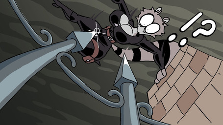 anthro big_breasts big_butt black_clothing bodysuit boots breasts butt clothed clothing female female_anthro femme_fatale fence footwear fur high_heeled_boots high_heels jumping looking_down markings pouch_(clothing) raccoon_tail shocked shoes skinsuit solo stripes surprised tail tail_markings thief tight_clothing diegutan everyone_get_in_the_car_we're_leaving_this_town_now jojo's_bizarre_adventure stardust_crusaders uva_the_raccoon mammal procyonid raccoon aliasing binary_drawing digital_drawing_(artwork) digital_media_(artwork)