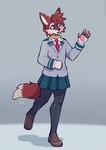 4_fingers anthro blush bottomwear clothed clothing collar fingers footwear formal_wear male necktie on_one_leg pants plantigrade shoes simple_background skirt solo standing fleurfurr my_hero_academia jfet canid canine canis mammal wolf hi_res