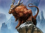 ambiguous_gender brown_body brown_fur claws feral fur horn ledge mane mountain outside rock solo teeth gabor_szikszai zoltan_boros hasbro magic:_the_gathering wizards_of_the_coast felid felidar mammal official_art