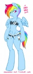 anthro anthrofied biped blue_body blue_feathers blue_fur bottomwear bra clothing cutie_mark dolphin_shorts feathered_wings feathers female fur hair looking_at_viewer midriff multicolored_hair multicolored_tail navel rainbow_hair rainbow_tail shorts simple_background small_torso small_waist solo sports_bra standing tail underwear white_background wings onnanoko friendship_is_magic hasbro my_little_pony mythology rainbow_dash_(mlp) equid equine mammal mythological_creature mythological_equine pegasus 2014 digital_media_(artwork)