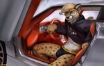 anthro athletic athletic_anthro athletic_male black_body black_clothing black_fur black_nose black_spots black_topwear black_underwear blonde_hair briefs brown_eyes bulge car claws clothed clothing crop_top detailed_background fur grin hair hoodie inside_car inside_vehicle looking_at_viewer male midriff multicolored_body multicolored_fur narrowed_eyes navel shirt smile solo spots spyker steering_wheel supercar sweater tan_body tan_fur text text_on_clothing text_on_hoodie text_on_topwear text_on_underwear topwear underwear vehicle white_body white_fur chunie gucci spyker_c8_zagato sam_(yeezusboii) cheetah felid feline mammal 2020 adobe_photoshop_(artwork) digital_media_(artwork) digital_painting_(artwork)