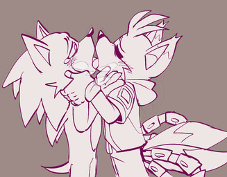 2_tails anthro anthro_on_anthro blush bodily_fluids bottomwear breath clothed clothed_anthro clothed_male clothing cybernetics duo eyebrows eyes_closed featureless_crotch fingerless_gloves french_kissing fur gloves grey_background handwear hood hoodie interspecies kissing machine male male/male male_anthro multi_tail nude nude_anthro nude_male open_mouth pants pointy_ears prick_ears short_tail side_view simple_background snout tail tears tongue tongue_out topwear duncanscocc netflix sega sonic_prime sonic_the_hedgehog_(series) sonic_the_hedgehog tails_nine canid canine eulipotyphlan fox hedgehog mammal 2025 hi_res monochrome