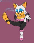 anthro barefoot blue_eyes breasts cleavage clothed clothing feet female foot_focus membrane_(anatomy) membranous_wings soles solo text toes wings mrchasecomix sega sonic_the_hedgehog_(series) rouge_the_bat bat mammal 4:5 hi_res url