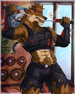5_fingers abs accessory claws fingers fur headband male melee_weapon nunchaku solo weapon daddy_frog epic_games fortnite mythology dire_(fortnite) canid canine mammal mythological_canine mythological_creature werecanid werecanine werecreature werewolf hi_res portrait