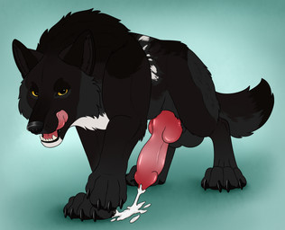 animal_genitalia animal_penis balls black_body black_fur black_nose bodily_fluids canine_genitalia canine_penis cum cum_on_ground cumshot ejaculation erection fangs feral fur genital_fluids genitals glistening glistening_eyes grey_balls grey_body grey_fur knot knotted_penis licking licking_lips licking_own_lips looking_at_viewer male male_feral open_mouth penis red_tongue sheath solo spots teeth three-quarter_view tongue tongue_out white_body white_fur white_spots yellow_eyes killthe_demon echo_(wolffylegend) canid canine mammal hi_res