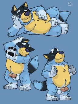 4_fingers 4_toes animal_genitalia anthro balls bedroom_eyes belly black_body black_fur blue_background blue_body blue_eyes blue_fur body_hair closed_smile erection feet fingers fully_sheathed fur genitals happy_trail humanoid_genitalia humanoid_penis hybrid_genitalia hybrid_penis looking_at_viewer lying male male_anthro mature_anthro mature_male mouth_closed multicolored_body multicolored_fur narrowed_eyes navel nude nude_anthro nude_male on_side pawpads penis pointy_ears pubes seductive sheath sheathed_humanoid_penis simple_background slightly_chubby slightly_chubby_anthro slightly_chubby_male smile solo standing tail teeth text toes vein veiny_penis yellow_body yellow_fur k-9 bluey_(series) bandit_heeler australian_cattle_dog canid canine canis cattledog domestic_dog herding_dog mammal pastoral_dog 2025 artist_name colored dated digital_drawing_(artwork) digital_media_(artwork) hatching_(art) hi_res multiple_scenes shaded
