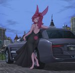 3_toes anthro barefoot butt butt_pose car city city_background clothed clothing detailed_background digitigrade dress feet female leaning_on_car leaning_on_object looking_at_viewer looking_back on_car pose soles solo toes urban vehicle orang111 final_fantasy final_fantasy_xiv final_fantasy_xv square_enix animal_humanoid humanoid lagomorph lagomorph_humanoid mammal mammal_humanoid viera absurd_res detailed hi_res