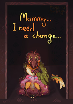 abdl anthro avian_feet beak beak_with_teeth blush claws dark diaper embarrassed eyelashes feathers feces female fish_symbol jewelry long_tail necklace open_beak open_mouth pink_diaper sad soiled_diaper solo starfish_(accessory) tail text unclean_diaper used_diaper wings morphing_murphy aquatic asterozoan dinosaur echinoderm feathered_dinosaur feathered_scalie prehistoric_species reptile scalie starfish absurd_res hi_res