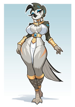 anthro armor avian_feet beak big_breasts bracelet bracers breasts claws cleavage clothed clothing ear_piercing ear_ring eyeliner feathers female gold_(metal) gold_bracelet gold_jewelry gold_necklace hoop_ear_ring jewelry makeup mascara necklace partially_clothed_anthro partially_clothed_female piercing ring_piercing scuted_hands scutes skimpy solo tail tail_feathers toe_claws wide_hips budoti avian bird owl absurd_res hi_res