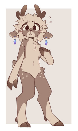 anthro antlers blush brown_body brown_fur digitigrade ear_piercing ear_ring fur hooves horn male piercing ring_piercing simple_background solo standing ruedeath deer mammal hi_res
