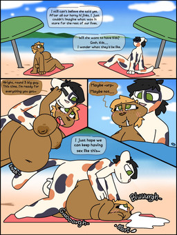 anthro areola beach belly big_belly big_breasts black_hair blonde_hair blush bodily_fluids breasts butt cloud cuddling cum cum_from_mouth cum_in_ass cum_in_mouth cum_inflation cum_inside cum_spill cum_through cum_vomit dialated_pupils dialogue duo excessive_cum excessive_genital_fluids eyebrows eyeliner female freckles fur furniture genital_fluids green_eyes green_parasol hair heart_eyes heart_symbol holding_another holding_back holding_cheek huge_belly huge_breasts inflation looking_at_another looking_pleasured lying_on_towel makeup male male/female mountain nudist onomatopoeia open_mouth outside outside_panel outside_sex parasol penetration penile penile_penetration red_towel sand sea sex sex_in_water sex_on_the_beach short_tail shortstack shortstack_female sitting size_difference sky sound_effects standing standing_sex tail text towel vomitin water lewd_can lemmy_(sapphinarose) paprika_(sapphinarose) calico_cat domestic_cat felid feline felis lagomorph mammal pika face comic digital_media_(artwork) english_description english_text hi_res tagme