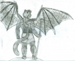 anthro butt male membrane_(anatomy) membranous_wings rear_view simple_background solo tail weapon white_background wings skarlet felid mammal 2009 graphite_(artwork) greyscale monochrome pencil_(artwork) traditional_media_(artwork)