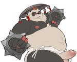 anthro asian_clothing balls barely_visible_balls barely_visible_genitalia belly blush bracelet bulge chinese_clothing clothing east_asian_clothing erection eyewear fighting_pose foreskin fundoshi genitals glasses headgear headwear japanese_clothing jewelry kemono looking_at_viewer male metal moobs nipples overweight overweight_anthro overweight_male penis pose ruff side_view solo spiked_bracelet spikes stocky underwear unretracted_foreskin hugothecorgo mihoyo zenless_zone_zero pan_yin_hu bear giant_panda mammal thiren 2025 hi_res