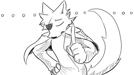 anthro cape clothing eye_patch eyes_closed eyewear gesture hand_gesture hand_on_hip male pointing sharp_teeth solo teeth dragonweirdo kimera_(dragonweirdo) canid canine canis mammal wolf 16:9 comic hi_res monochrome widescreen