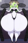 big_breasts big_butt blush breasts butt clothing curvy_figure female footwear green_hair hair high_heels huge_breasts huge_butt huge_thighs hyper hyper_butt hyper_thighs looking_at_viewer not_furry open_mouth red_eyes shoes solo text thick_thighs white_body wide_hips popansfw nintendo pokemon gardevoir generation_3_pokemon humanoid pokemon_(species) digital_media_(artwork) hi_res