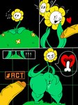 big_penis black_background black_eyes bodily_fluids comic crossgender disembodied_penis duo elemental_creature eyelashes female flora_fauna flower flower_creature flowey_the_flower frisk_(undertale) gameplay_mechanics genital_fluids genitals geometric_background grass green_body green_pussy grid_background grin hand_on_hip heart_symbol huge_hips huge_penis huge_thighs human humanoid inviting inviting_to_sex japansadface leaf leaf_arms male mammal monster noseless not_furry offscreen_character pattern_background penis plant pussy requesting simple_background smile standing thick_thighs undertale undertale_(series) vaginal_fluids vein veiny_penis wide_hips yellow_body yellow_petals yellow_skin
