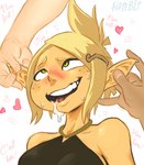 blonde_hair blush bodily_fluids drooling ear_play ear_rub eargasm erogenous_ears female green_eyes hair heart_symbol humanoid_pointy_ears looking_pleasured not_furry petted_silly pointy_ears saliva solo hatebit ankama wakfu evangelyne_(wakfu) cra elf humanoid