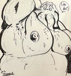 anthro armpit_hair belly big_moobs biped body_hair chest_hair dialogue looking_at_viewer male moobs nipples overweight overweight_anthro overweight_male pecs simple_background solo speech_bubble text uniparasite tyquid_(uniparasite) cephalopod coleoid marine mollusk octopodiform octopus english_text hi_res monochrome signature traditional_media_(artwork)