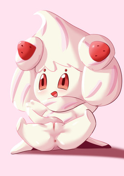 anus female food fruit genitals plant sitting smile solo strawberry vulva young olihai nintendo pokemon alcremie generation_8_pokemon pokemon_(species) strawberry_sweet_alcremie vanilla_cream_alcremie absurd_res hi_res