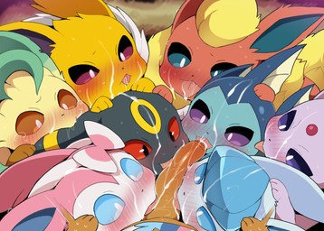 black_body black_sclera blonde_hair blue_body blue_sclera blush blush_lines bodily_fluids bow_tie brown_body collaborative_oral contour_smear cum cum_on_face cum_on_penis digitigrade female female_feral feral feral_on_feral fin forehead_gem foreskin fur gangbang gem genital_fluids genitals group group_sex hair head_fin licking male male_feral motion_lines oral paws penile penis penis_lick pink_body pupils purple_body quadruped red_body red_sclera ruff sex striped_ears sweat tail tongue tongue_out yellow_body yellow_fur dagasi nintendo pokemon eevee eeveelution espeon flareon generation_1_pokemon generation_2_pokemon generation_4_pokemon generation_6_pokemon glaceon jolteon leafeon pokemon_(species) sylveon umbreon vaporeon 2026 digital_drawing_(artwork) digital_media_(artwork) hi_res