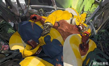 abs anthro armor barazoku beard biceps black_facial_hair blue_clothing blue_legwear blue_tights boots clothed clothing deltoids duo facial_hair footwear forest forked_tongue genitals gloves greaves handwear jungle leaf legless legwear licking male male/male mask muscular muscular_anthro muscular_human muscular_male mustache neck_lick nipples pecs penis penis_grab plant purple_eyes red_boots red_clothing red_footwear red_gloves red_handwear red_mask restrained_arms scales shoes snake_hood sports_mask sportswear tights tongue topless tree weibo_logo wrestling_mask yellow_body yellow_scales tooboshoo weibo cobra human mammal reptile scalie snake 2025 hi_res