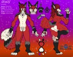 anthro claws facial_scar fluffy fluffy_tail jewelry male necklace nude nude_anthro open_mouth pawpads paws scar solo tail text vincent_sander xfotzy canid canine felid feline fox hybrid mammal true_fox english_text hi_res model_sheet nonbinary_(lore)