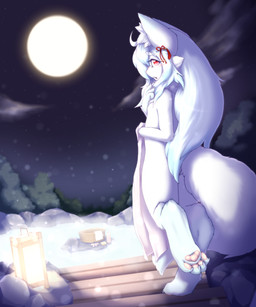 4_toes accessory anthro biped blush bucket cheek_tuft claws cloud container detailed_background digitigrade facial_tuft feet female female_anthro finger_claws flat_chested fluffy fluffy_hair fluffy_tail full_moon fur hair hair_accessory hindpaw holding_object holding_towel hot_spring humanoid_hands inner_ear_fluff kemono lamp lantern light loli long_hair looking_at_viewer looking_back monotone_body monotone_fur monotone_hair moon night nipples nude onsen open_mouth outside pawpads paws pink_eyes pink_nipples pink_nose pink_pawpads plant rear_view sky soap solo standing star starry_sky tail toe_claws toes towel tree tuft water white_body white_fur white_hair young young_anthro hazukikai mizumi_(pharrox) canid canine fox mammal 5:6 hi_res