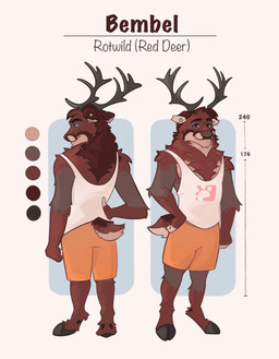 anthro antlers bottomwear clothed clothing hooves horn male shirt shorts solo standing tank_top topwear venkpng bembel cervine deer mammal red_deer hi_res model_sheet