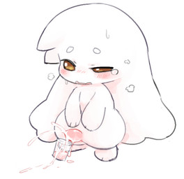 anthro blush bodily_fluids brown_eyes chibi circle_eyebrows cum cum_in_a_cup cum_in_container eyebrows genital_fluids genitals male open_mouth penis simple_background small_penis solo squinted_eyes sweat tears tears_of_pleasure white_body young kirichiiii lagomorph leporid mammal rabbit 2025 colored digital_drawing_(artwork) digital_media_(artwork)