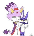 :< ambiguous_gender anthro carrying_another clothing duo female feral feralized fur gloves handwear narrowed_eyes purple_body purple_fur simple_background standing white_background white_body white_clothing white_fur white_gloves white_handwear yellow_eyes loopersum longcat sega sonic_the_hedgehog_(series) big_the_cat blaze_the_cat domestic_cat felid feline felis mammal 2020 absurd_res hi_res meme