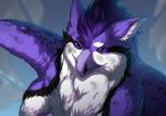 beak feathered_wings feathers feral fur hair purple_beak purple_body purple_eyes purple_feathers purple_hair solo white_body white_fur wings jay-kuro avian 2018 digital_media_(artwork)