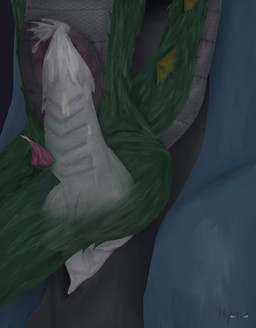abdominal_bulge anal anal_penetration animal_genitalia animal_penis anthro attribute_theft blue_body bodily_fluids bulge canine_genitalia canine_penis cum duo erection fur genital_fluids genitals green_body green_fur male male/male penetration penis scales sex size_difference size_theft size_transformation tail transformation white_penis the-hybrid mythology drallic_(the-hybrid) luke_(netherboom) canid canine canis dragon hybrid mammal mythological_creature mythological_scalie reptile scalie wolf 2025 digital_media_(artwork) hi_res
