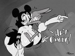 1930s_theme 4_fingers 5_fingers anthro arm_stockings big_breasts black_eyes black_hair black_lipstick breasts clothing duo feet female fingers fleischer_style_toon foot_on_breast gesture gloves hair hand_gesture hand_on_cheek handwear huge_breasts lipstick makeup male pointing size_difference text thick_thighs toony joaoppereiraus nestor_the_rabbit_(joaoppereiraus) sally_mcboing_(joaoppereiraus) human lagomorph leporid mammal rabbit 2025 black_and_white english_text monochrome