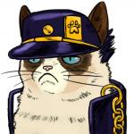 anthro chain clothing cosplay female fur hat headgear headwear simple_background solo white_background white_body white_fur yare_yare_daze amyjohnson87 jojo's_bizarre_adventure jotaro_kujo tardar_sauce domestic_cat felid feline felis mammal 1:1 bust_portrait meme portrait