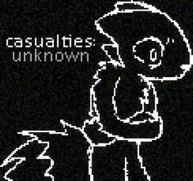ambiguous_gender anthro black_background black_body black_fur crossed_arms fur outline simple_background solo stressed text white_outline wickflix casualties:_unknown canid canine expie_(gunsawian) fox gunsawian hybrid mammal murid murine rat rodent 2025 digital_drawing_(artwork) digital_media_(artwork) english_text official_art