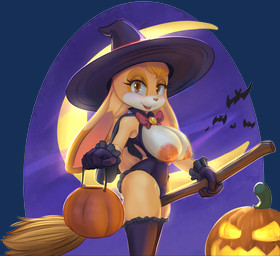 anthro areola big_breasts big_butt blotchy_areola blush breasts broom butt camel_toe cleaning_tool clothing costume exposed_breasts eyelashes female food fruit fur gloves hair handwear hat headgear headwear holding_broom holding_cleaning_tool holding_object holidays jack-o'-lantern leotard long_eyelashes looking_at_viewer mature_anthro mature_female nipple_dip nipples plant pumpkin simple_background smile solo standing tail thick_thighs witch_costume witch_hat drxsmokey halloween sega sonic_the_hedgehog_(series) vanilla_the_rabbit lagomorph leporid mammal rabbit alpha_channel digital_media_(artwork) hi_res