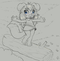 3_tails anthro biped blue_eyes bottomwear clothed clothing detailed_background digitigrade dress eyebrows female floppy_ears hair heart_clothing heart_panties heart_pattern heart_pattern_panties heart_pattern_underwear heart_symbol heart_underwear log long_hair looking_at_viewer multi_tail neonate object_in_mouth outside pacifier pacifier_in_mouth panties panty_shot pattern_bottomwear pattern_clothing pattern_panties pattern_underwear solo sundress tail underwear upskirt walking wood young young_anthro young_female jamesfoxbr annikka_(pacifirefox) canid canine fox mammal 2024 hi_res sketch spot_color