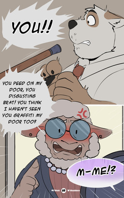 age_difference angry anthro biped black_eyes black_nose bound clothed clothing collar dialogue duo eyewear female fingers fully_clothed fur fur_markings glasses hair interrobang interspecies male markings monotone_body monotone_fur neck_tuft overweight overweight_anthro overweight_male patreon_logo patreon_username piercing pivoted_ears scared short_hair simple_background speech_bubble teeth teeth_showing text toony topwear tuft twitter_logo white_body white_fur vitashi patreon twitter bovid canid canine canis caprine domestic_dog mammal sheep 2025 absurd_res artist_name comic digital_media_(artwork) english_text hi_res sequence signature