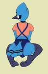 anthro beak big_butt blush bottomwear bulge butt choker clothed clothing crop_top eyebrows feathers femboy furgonomics hotpants jewelry kneeling looking_back male necklace overalls rear_view shirt shorts simple_background solo tail tail_clothing topwear white_background inkgelato cartoon_network regular_show mordecai_(regular_show) avian bird blue_jay corvid jay_(bird) new_world_jay oscine passerine 2021