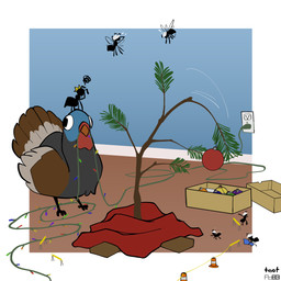 ambiguous_gender armor christmas_decorations christmas_ornament christmas_tree construction_site crown feral garland group hard_hat headgear helmet holidays inside ornament plant tree foxboy83 tootaloo christmas ant_queen_(vixen_logic) ant arthropod avian bird galliform hymenopteran insect phasianid turkey 1:1 colored digital_media_(artwork) flat_colors hi_res