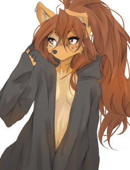 5_fingers anthro biped breasts brown_eyes brown_hair clothed clothed_anthro clothed_female clothing countershade_torso countershading ear_piercing female fingers fur gauged_ear hair hoodie inner_ear_fluff navel neck_tattoo one_ear_up open_clothing open_hoodie open_topwear piercing simple_background small_breasts solo tan_body tan_fur tattoo topwear tuft white_background tinygaypirate apogee_(tinygaypirate) canid canine canis domestic_dog mammal 2026 absurd_res digital_drawing_(artwork) digital_media_(artwork) hi_res